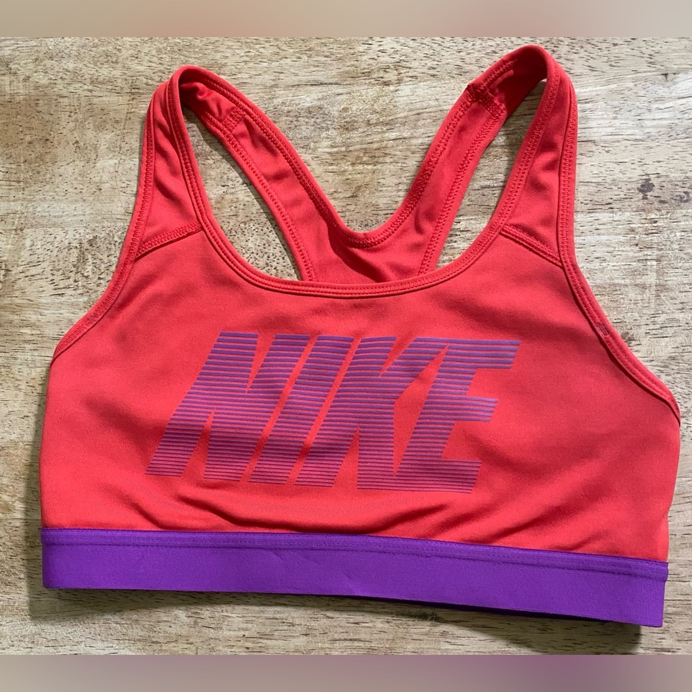 Nike Dri Fit Women’s Size Small High Support‎ Red/Purple Logo Sports Bra
